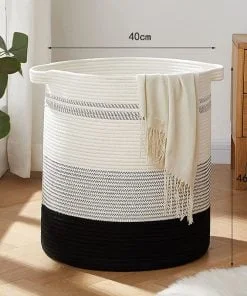 Cotton Rope Woven Laundry Basket Hamper 40x46cm Black