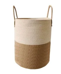 Cotton Rope Woven Laundry Basket Hamper Tall Beige Brown 4