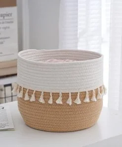 Cotton Rope Woven Laundry Basket Hamper With Tassles 01 Small
