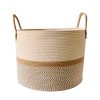 Natural Woven Cotton Laundry Basket Hamper Beige Brown 4