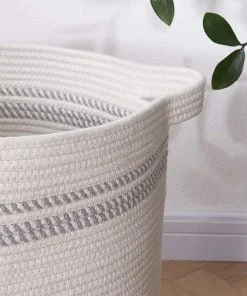 Natural Woven Cotton Laundry Basket Hamper Grey 14