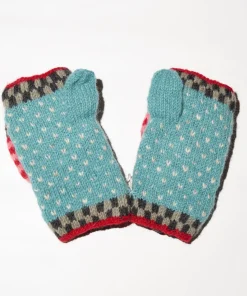 100% Lamb Wool Hand Knitted Convertible Fingerless Mitten Winter Gloves 011