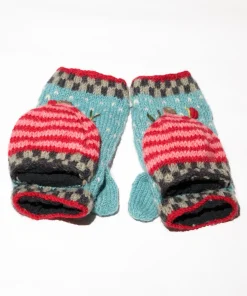 100% Lamb Wool Hand Knitted Convertible Fingerless Mitten Winter Gloves 011