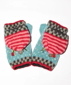 100% Lamb Wool Hand Knitted Convertible Fingerless Mitten Winter Gloves 011