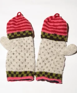 100% Lamb Wool Hand Knitted Convertible Fingerless Mitten Winter Gloves 012