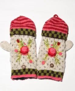 100% Lamb Wool Hand Knitted Convertible Fingerless Mitten Winter Gloves 012