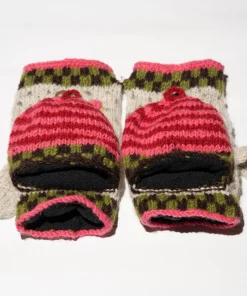 100% Lamb Wool Hand Knitted Convertible Fingerless Mitten Winter Gloves 012
