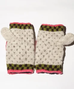 100% Lamb Wool Hand Knitted Convertible Fingerless Mitten Winter Gloves 012