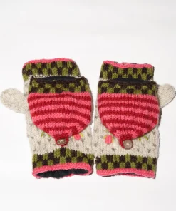 100% Lamb Wool Hand Knitted Convertible Fingerless Mitten Winter Gloves 012