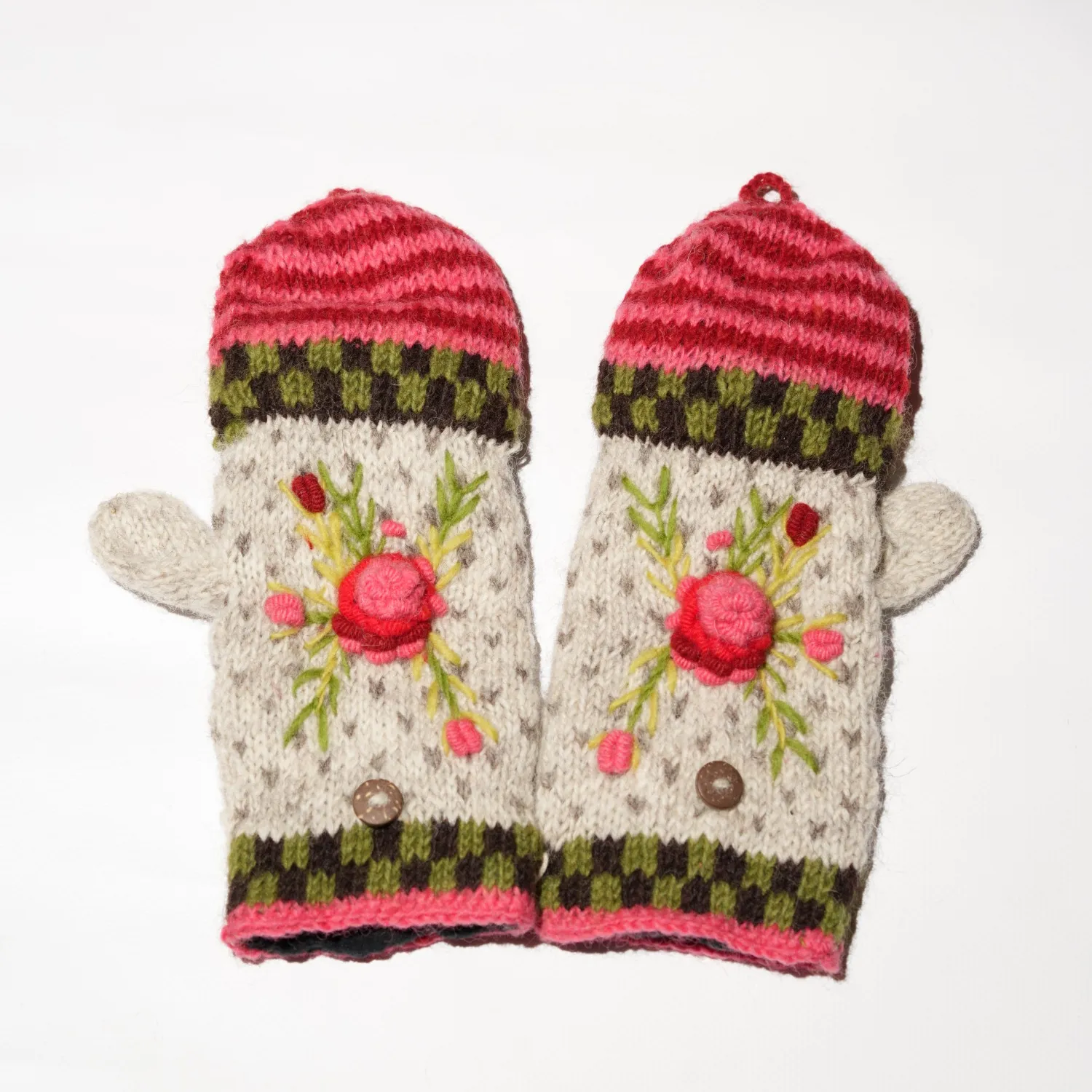 100% Lamb Wool Hand Knitted Convertible Fingerless Mitten Winter Gloves 012