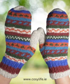 100% Lamb Wool Hand Knitted Mitten Winter Gloves 014