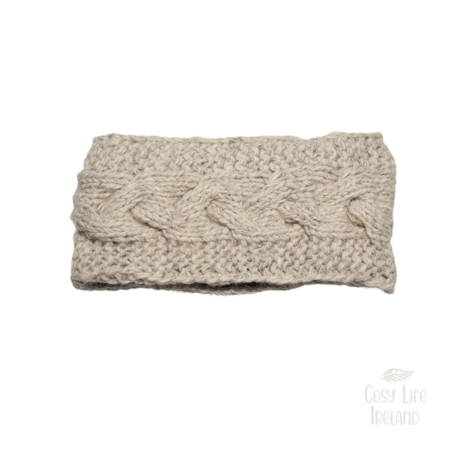 100% Lamb Wool Plain Hand Knitted Winter Headband with Inner Fleece 003