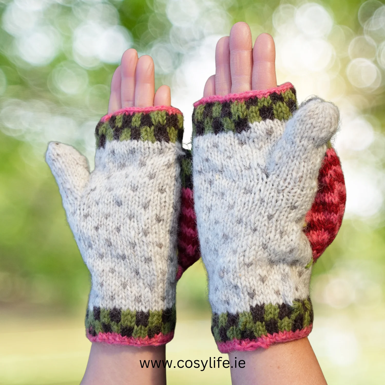 100% Lamb Wool Hand Knitted Convertible Fingerless Mitten Winter Gloves 012 - Image 7