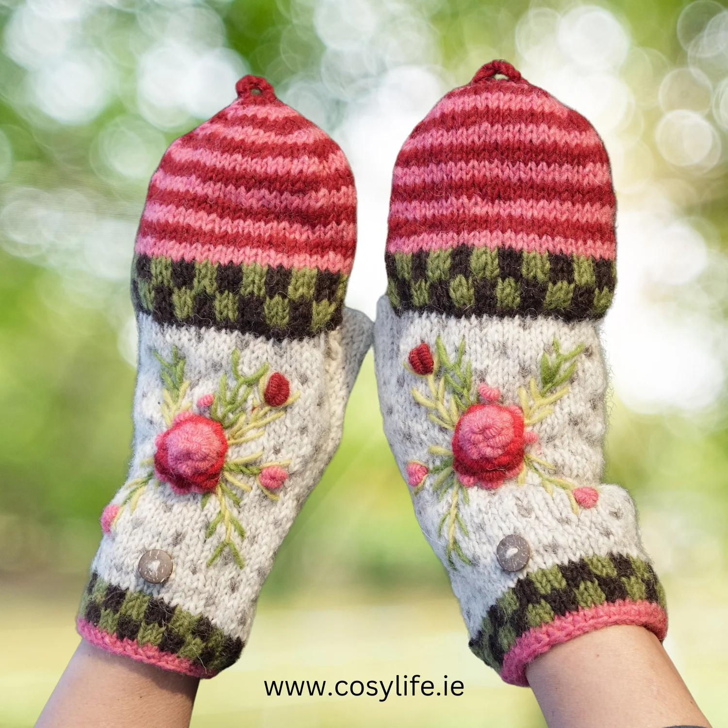 100% Lamb Wool Hand Knitted Convertible Fingerless Mitten Winter Gloves 012