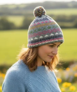 Handknitted Pure Wool Winter Hat Bobble Beanie 084