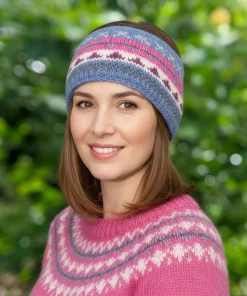 Blue Multicolored Pure Wool Hand Knitted Headband WO58HB