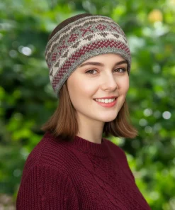 Grey Red Pure Wool Headband with Inner Fleece WO59HB