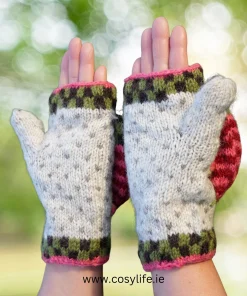 100% Lamb Wool Hand Knitted Convertible Fingerless Mitten Winter Gloves 012 - Image 7