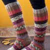 Green Pink Multicolor Hand Knitted Warm Winter Long Socks 035 2