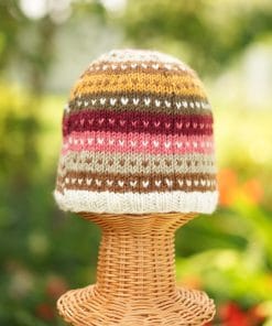 Hand Knitted Pink And White Multicolored Woolen Winter Beanie