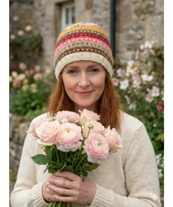 Hand knitted Pure Wool Pink and White Multicolored Winter Beanie Fine Knit