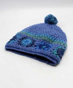Blue And Multicolored Winter Bobble Beanie 086