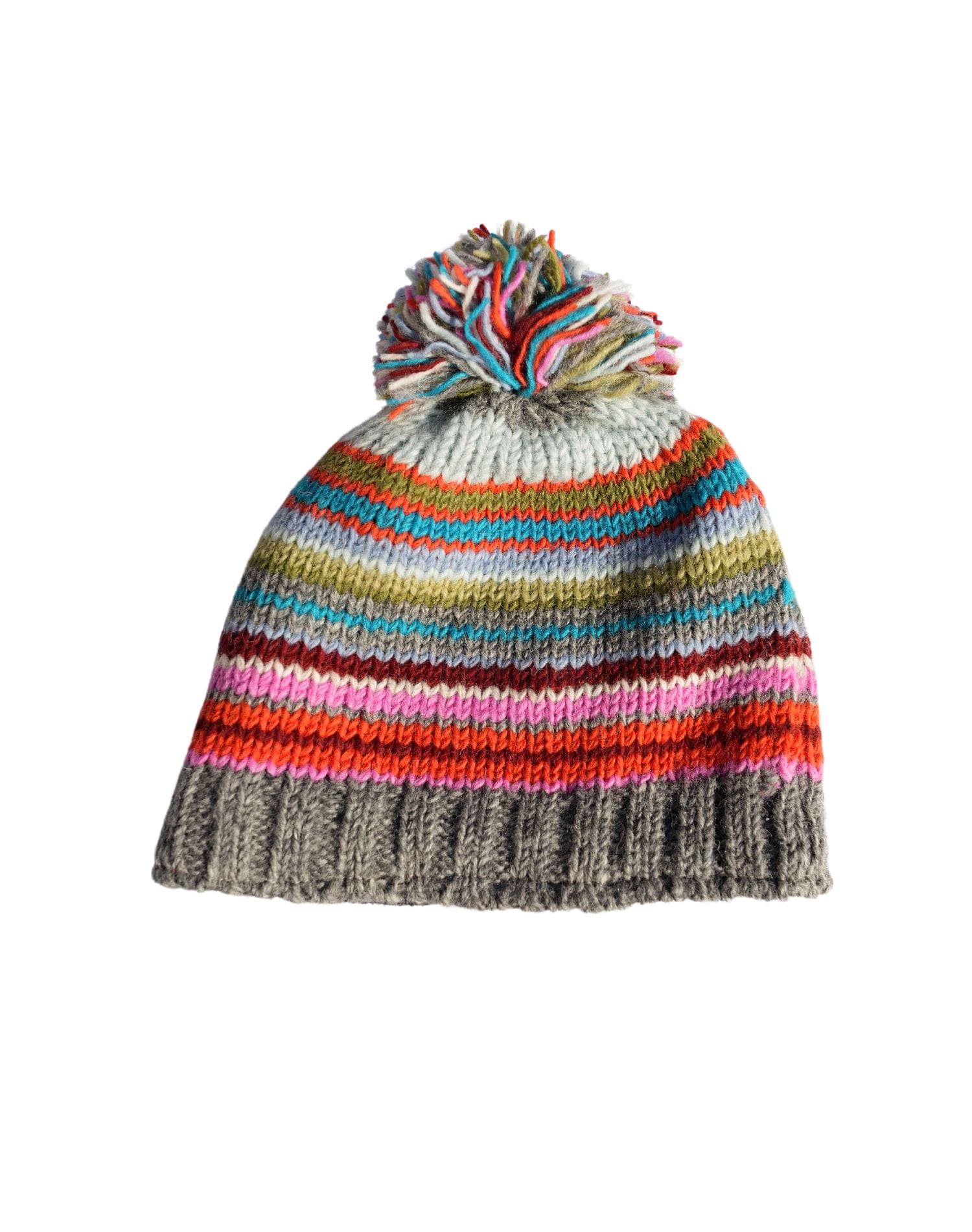 Hand Knitted Pure Wool Winter Hat Bobble Beanie Grey Rc06
