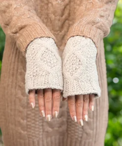 Pure Wool Hand Knitted Fingerless Mitten Or Handwarmer Aran Knit Rc16