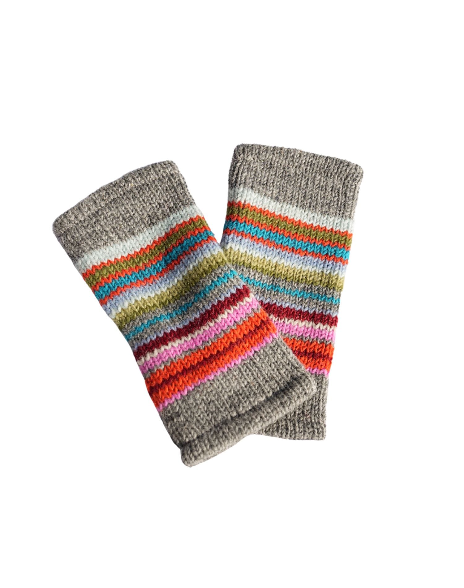 Pure Wool Hand Knitted Fingerless Mitten Or Handwarmer Light Grey Rc06