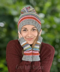Pure Wool Hand Knitted Fingerless Mitten Or Handwarmer Light Grey Rc06 3