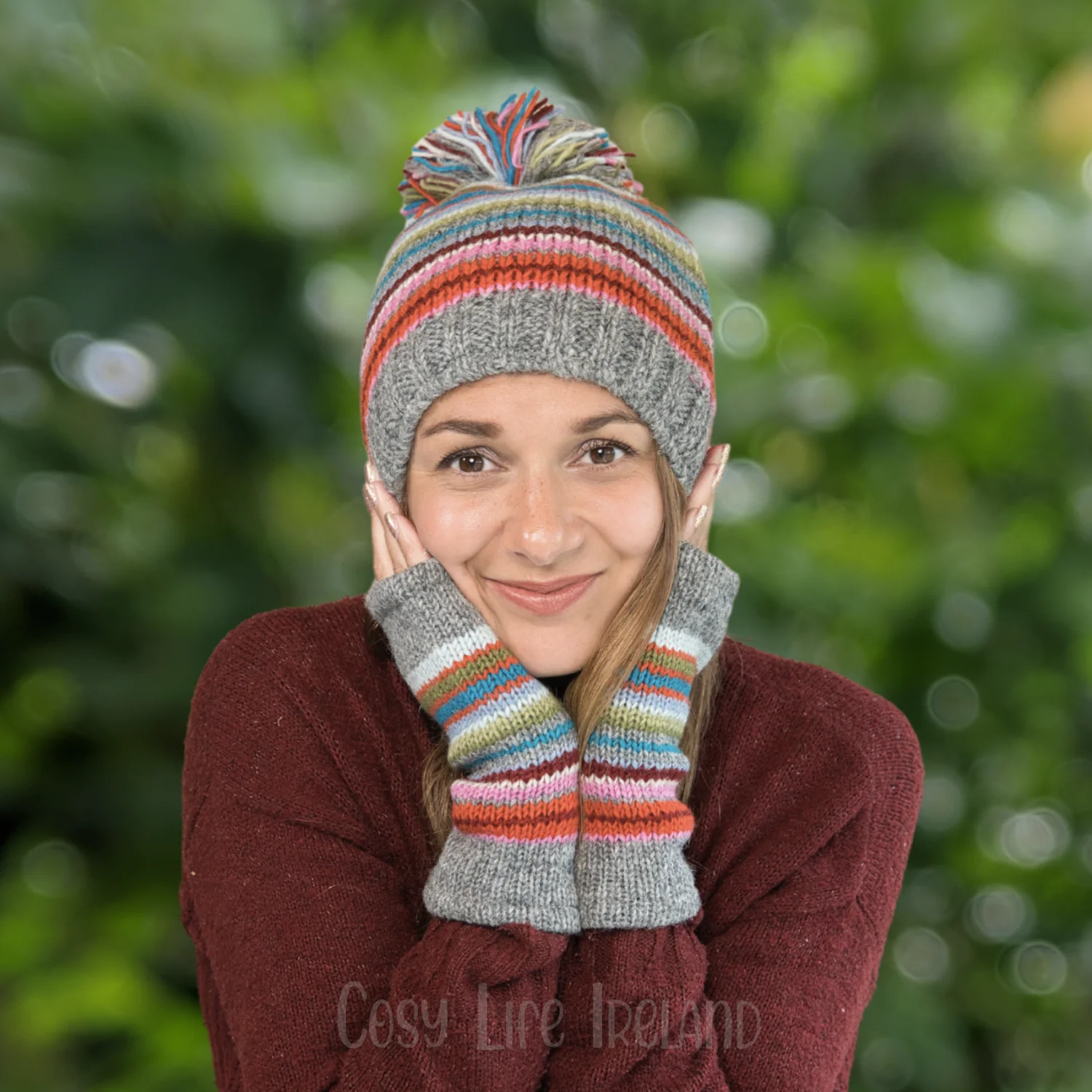 Pure Wool Hand Knitted Fingerless Mitten Or Handwarmer Light Grey Rc06 3