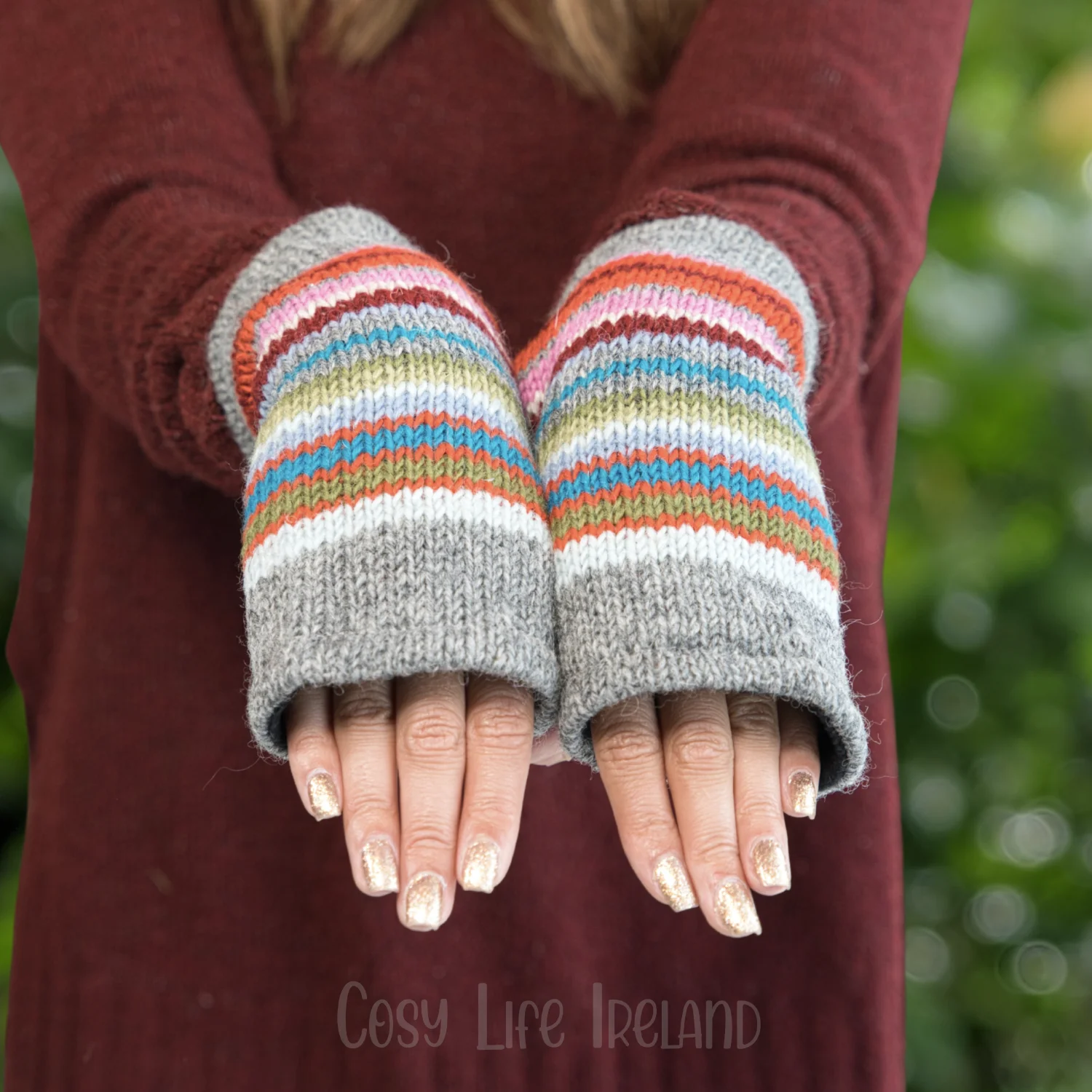 Pure Wool Hand Knitted Fingerless Mitten Or Handwarmer Light Grey Rc06