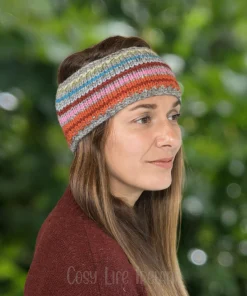 Pure Wool Hand Knitted Headband And Ear Warmer Light Grey Rc06