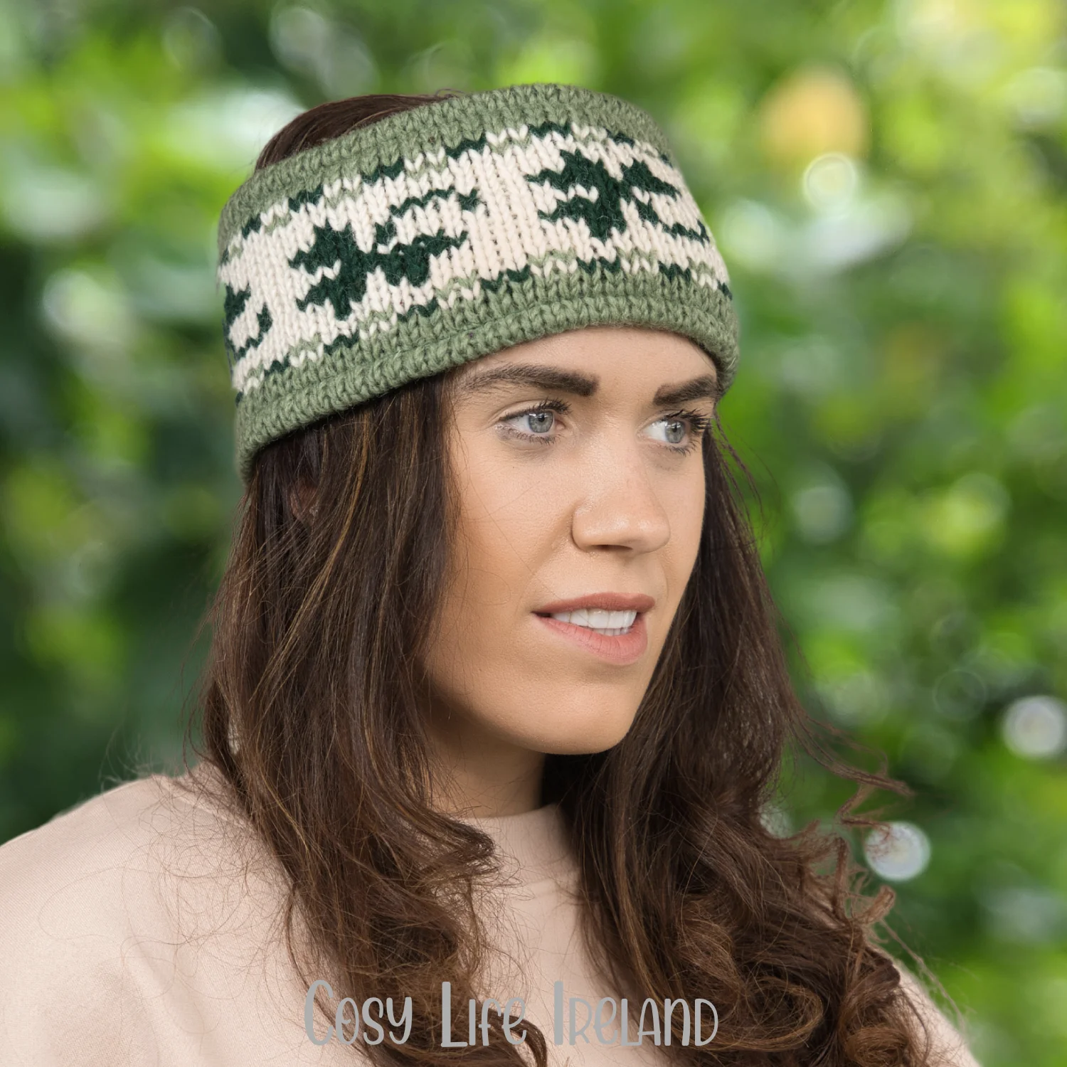 Pure Wool Hand Knitted Headband And Ear Warmer Olive Green Hb055