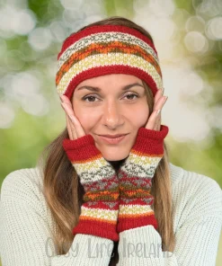 Pure Wool Hand Knitted Headband And Ear Warmer Red Rc04