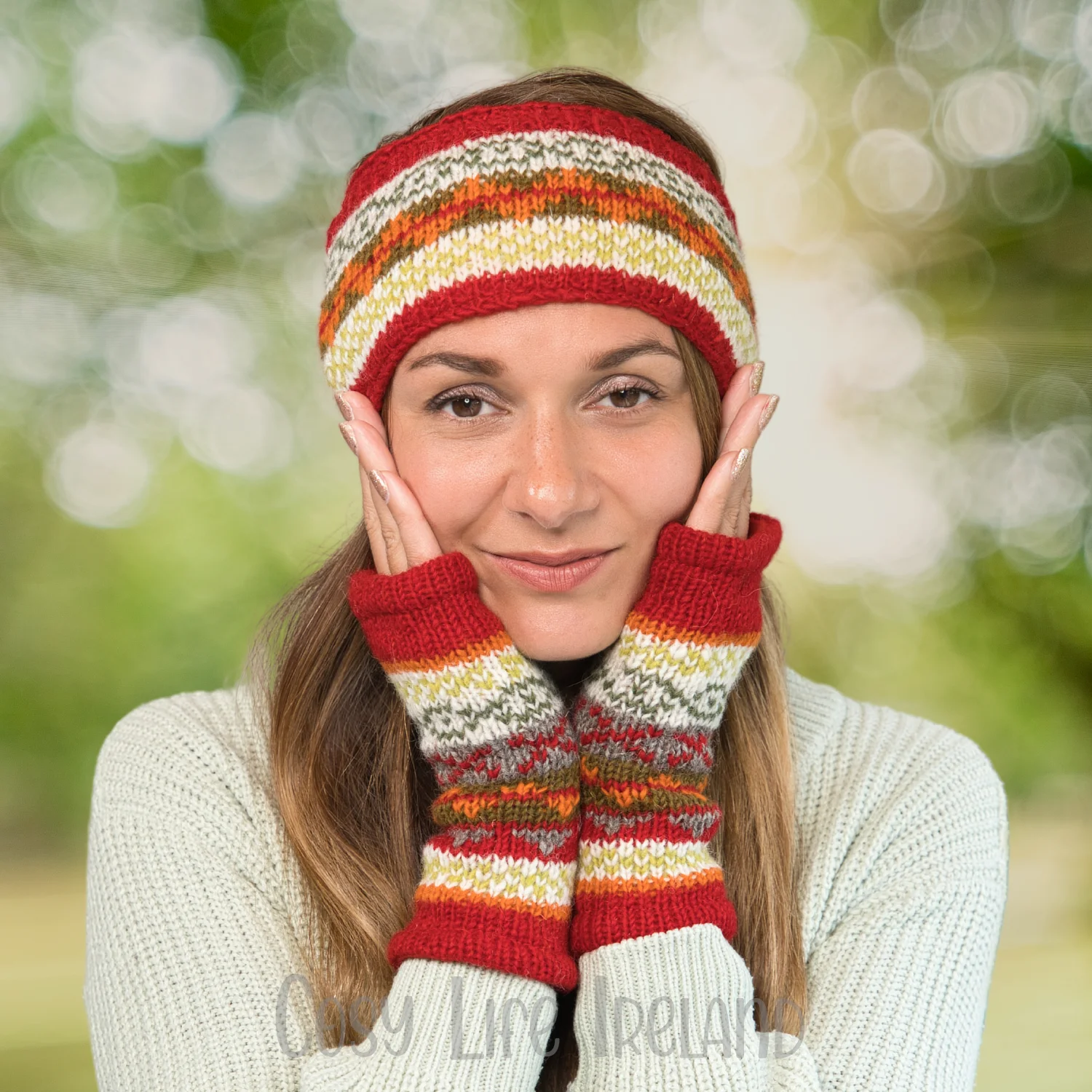 Pure Wool Hand Knitted Headband And Ear Warmer Red Rc04