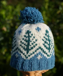 100% Lamb Wool Snowflake Blue Bobble Beanie Winter Hat LC01