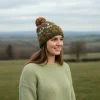 Pure Wool Hand-knit Mushroom Bobble Beanie Olive Green PN015 Fine Knit