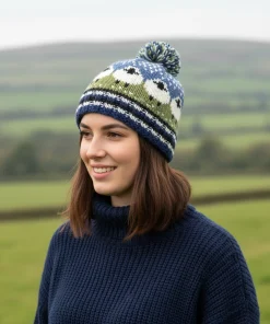 Handknitted Unisex Pure Wool Winter Hat Bobble Beanie with Sheep Design NK001