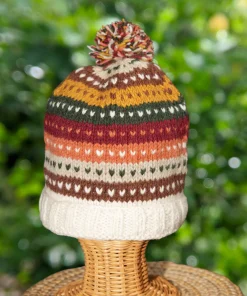 Alternative view of Hand Knitted Pure Wool Roll Back Winter Hat Bobble Beanie KS02
