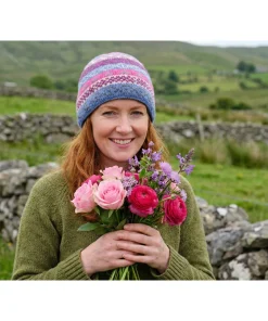 Hand knitted Pink and White Multicolored Woolen Winter Beanie WO58
