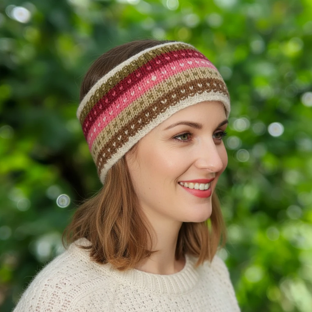 Pure Wool Hand Knitted Headband and Ear Warmer Cream RC32 Fine Knit