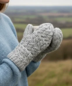 Alternative view of 100% Lamb Wool Hand Knitted Mitten Winter Gloves Light Grey WO16M