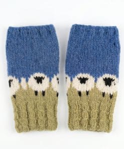 Alternative view of Pure Wool Hand Knitted Fingerless Mitten or Handwarmer Cable Boarder PN005HW Olive Green