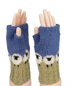 Alternative view of Pure Wool Hand Knitted Fingerless Mitten or Handwarmer PN005HW Olive Green