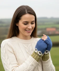 Pure Wool Hand Knitted Fingerless Mitten or Handwarmer PN005HW Olive Green