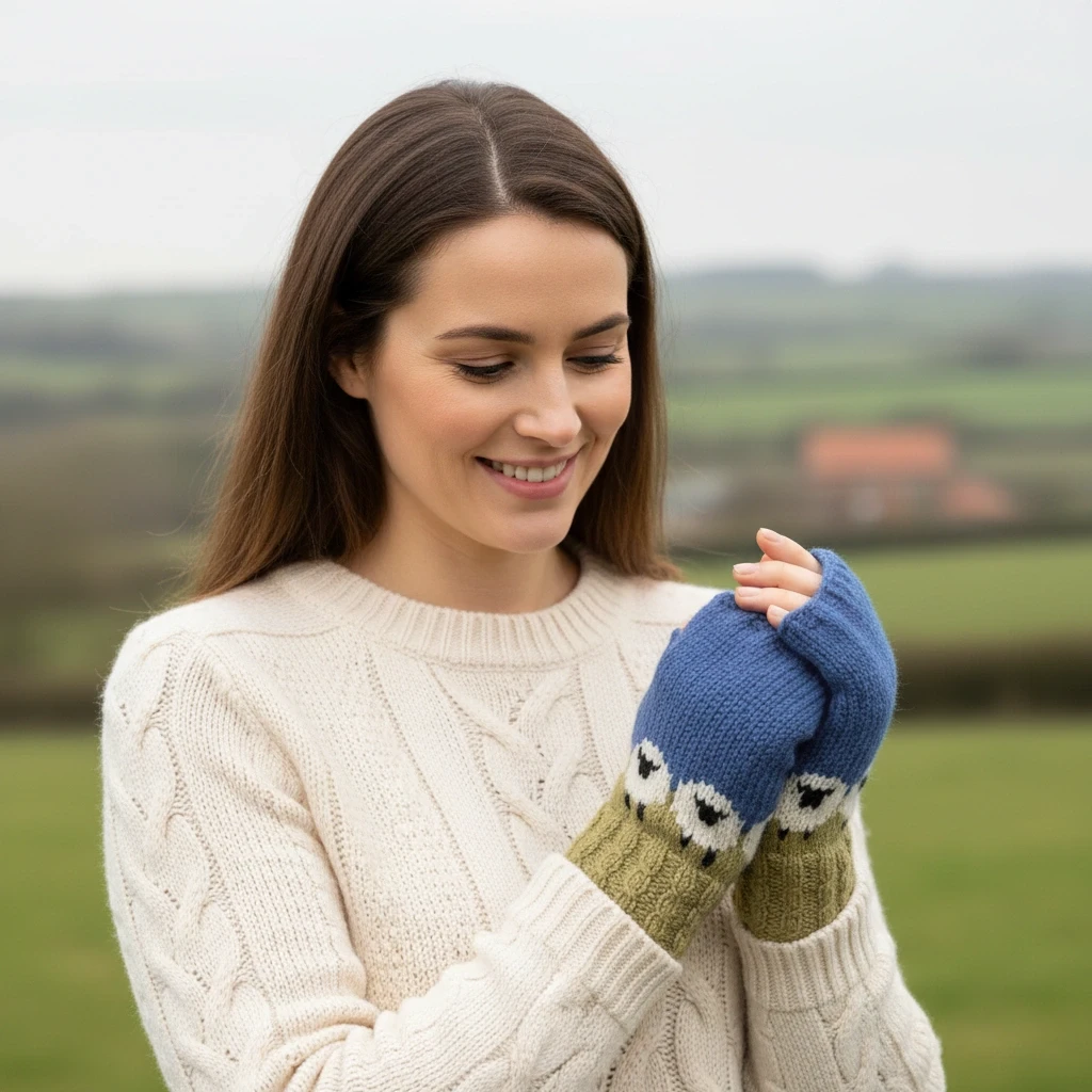 Pure Wool Hand Knitted Fingerless Mitten or Handwarmer PN005HW Olive Green