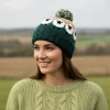 Pure Wool Hand-knitted Wool Bobble Beanie PN005PP Sheep Dark Green