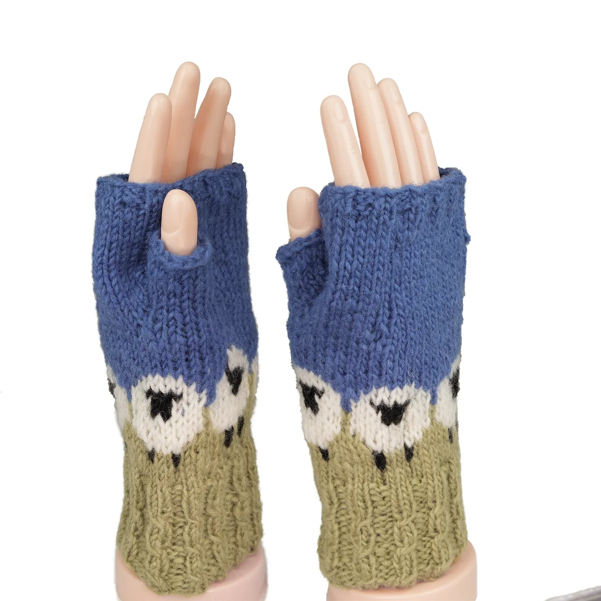 Pure Wool Hand Knitted Fingerless Mitten or Handwarmer Cable Boarder PN005HW Olive Green - Image 3