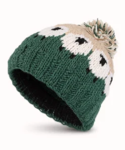 Alternative view of Pure Wool Hand-knitted Wool Bobble Beanie PN005PP Sheep Dark Green